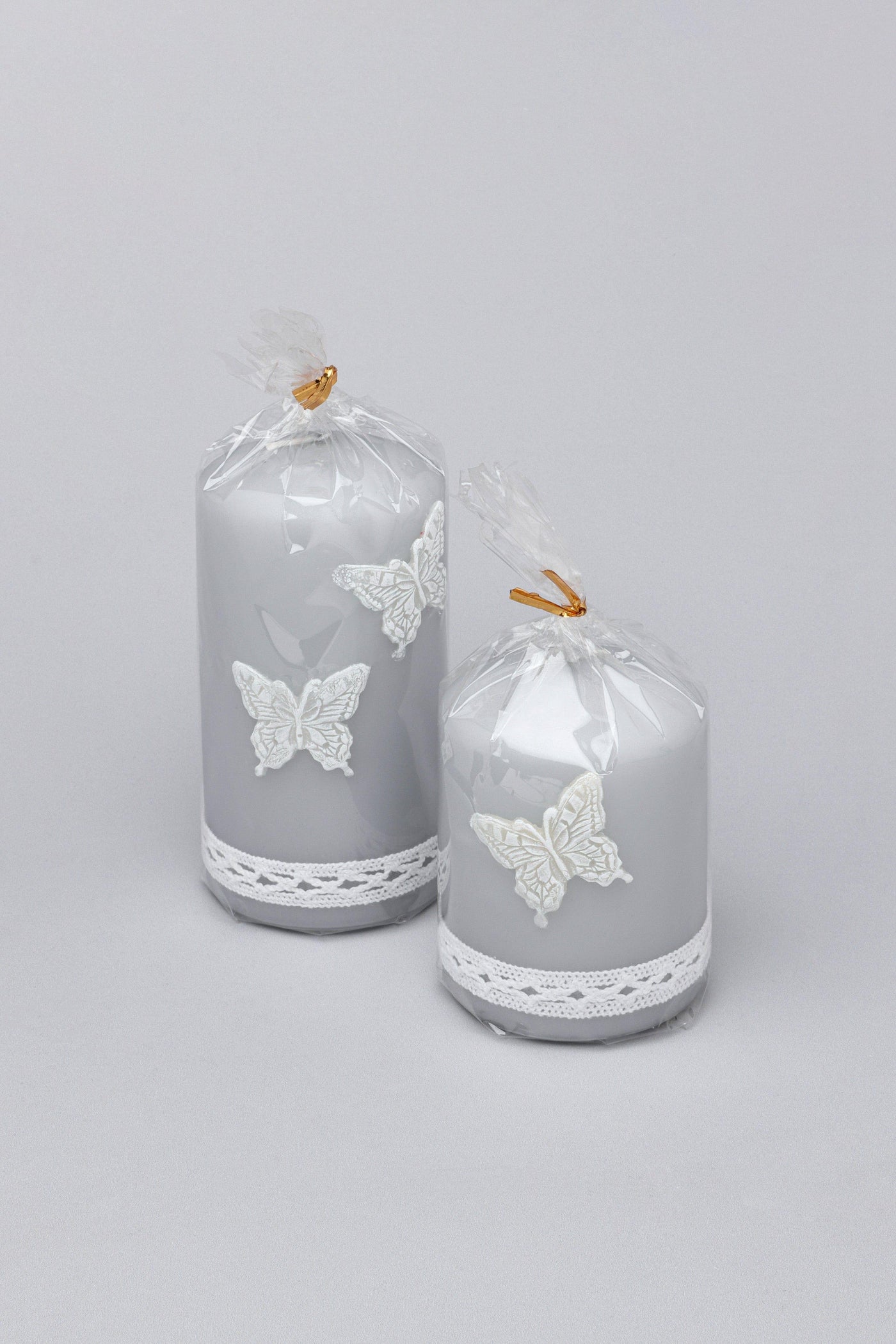 G Decor Candles Emilie Butterfly Grey Lace Pillar Candle