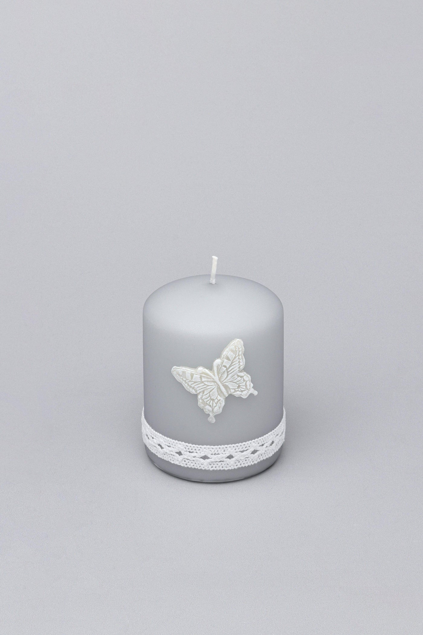 G Decor Candles Grey / Small Emilie Butterfly Grey Lace Pillar Candle