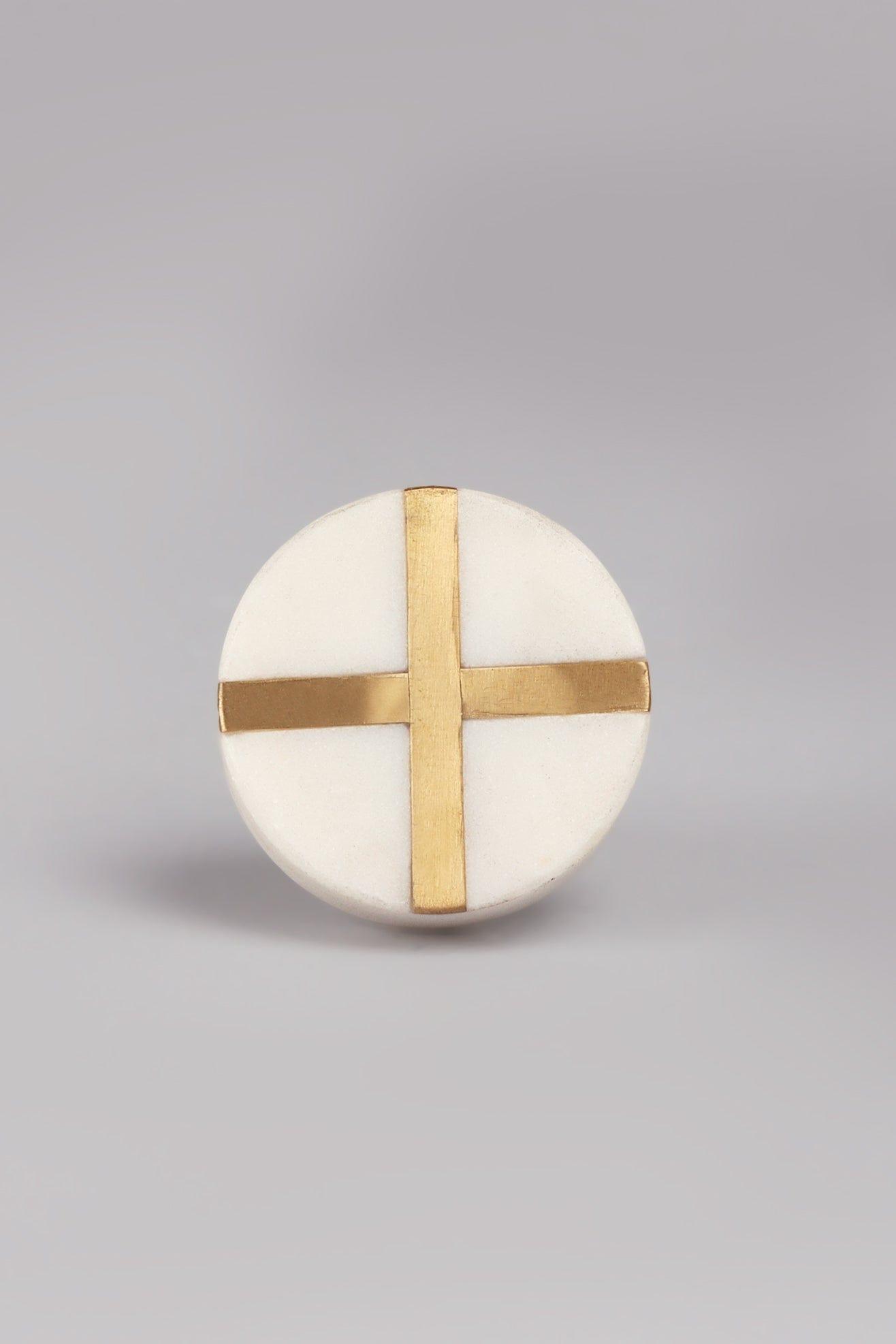 G Decor Cabinet Knobs & Handles White with cross / White Estella Marble with Brass Round Pull Knobs