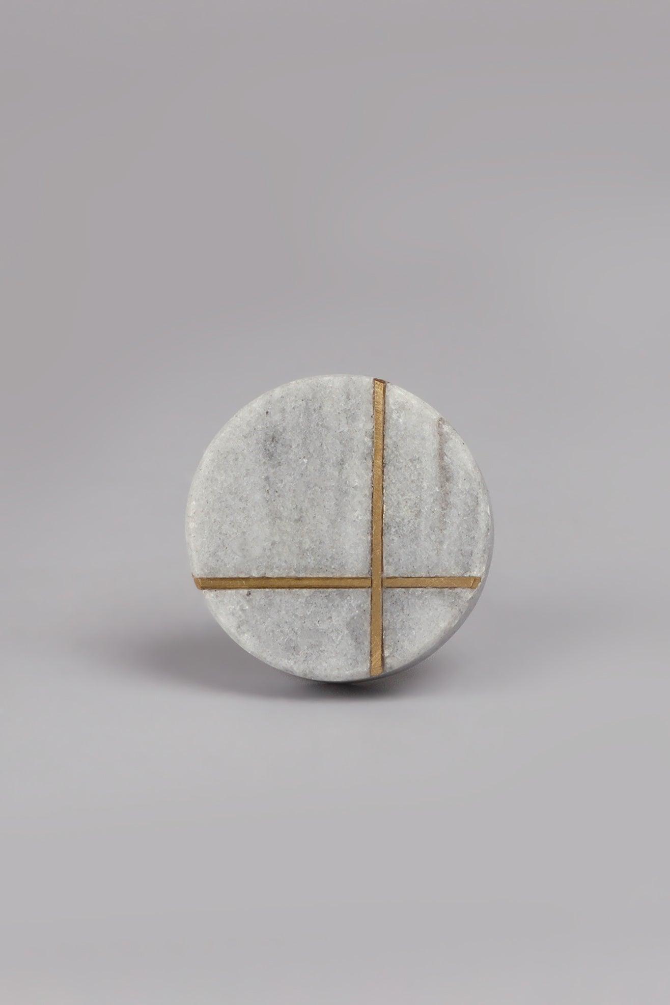 G Decor Cabinet Knobs & Handles Grey with cross / White Estella Marble with Brass Round Pull Knobs