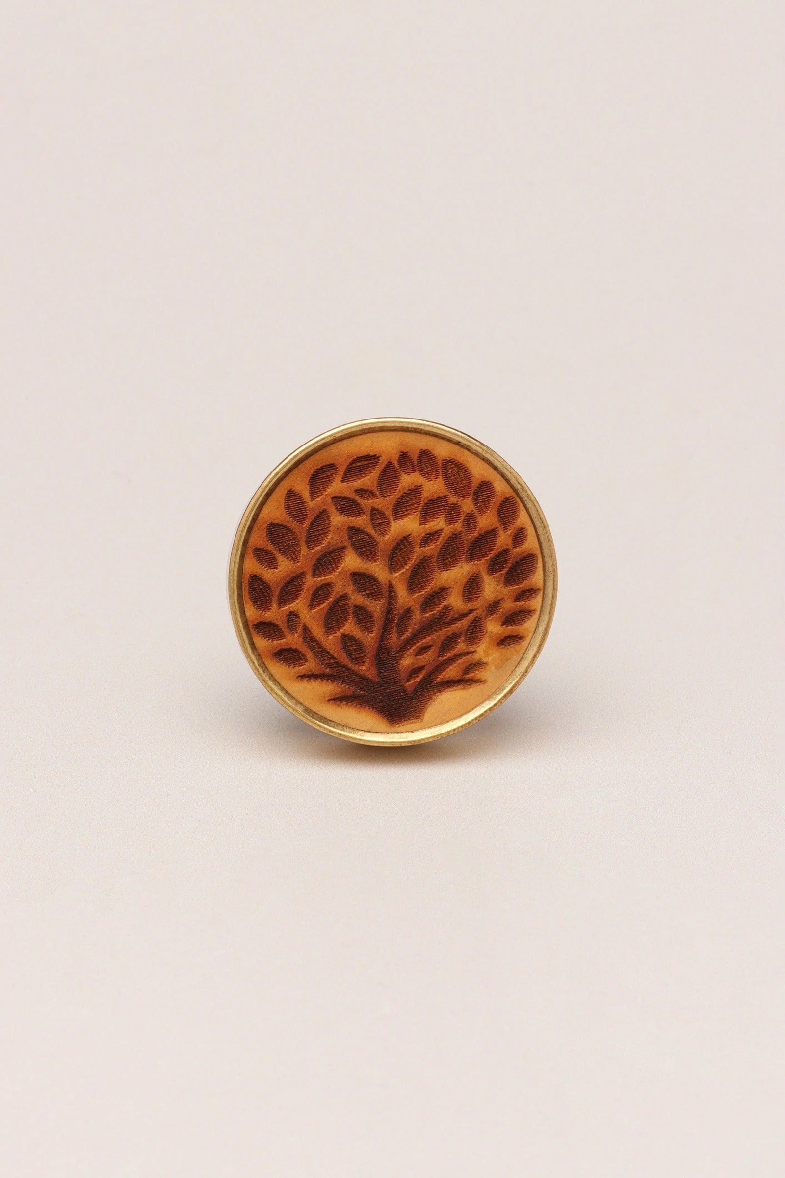 Eterna Brass and Wood Tree Cabinet Pull Knob — close-up view, G Decor