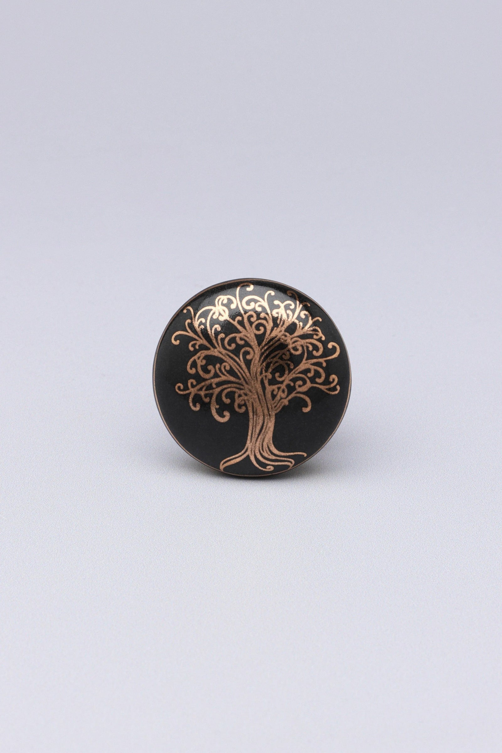 Eternal Bloom Tree of Life Ceramic Cabinet Knob in Black and Gold — alternate view, G Decor