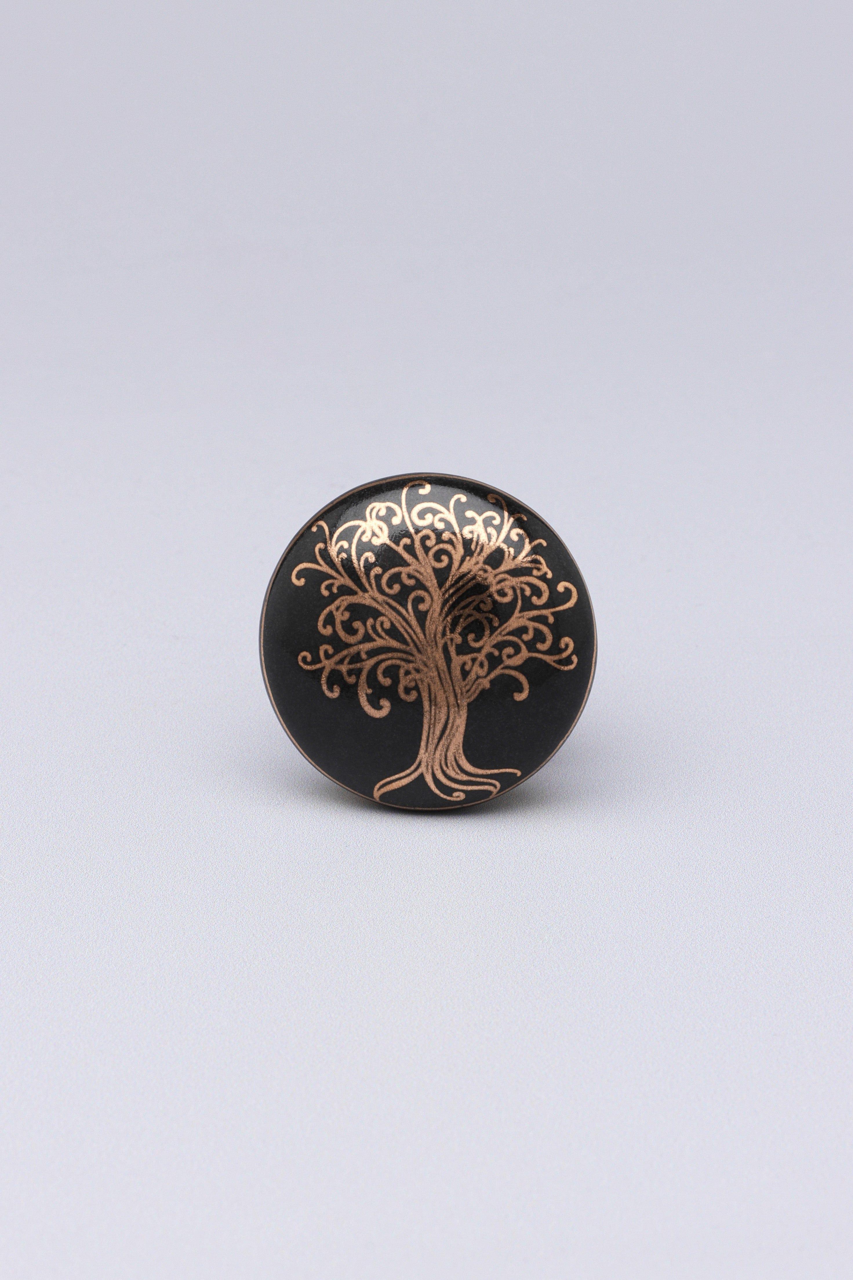 Eternal Bloom Black & Gold Ceramic Knob Tree of Life Collection - G Decor