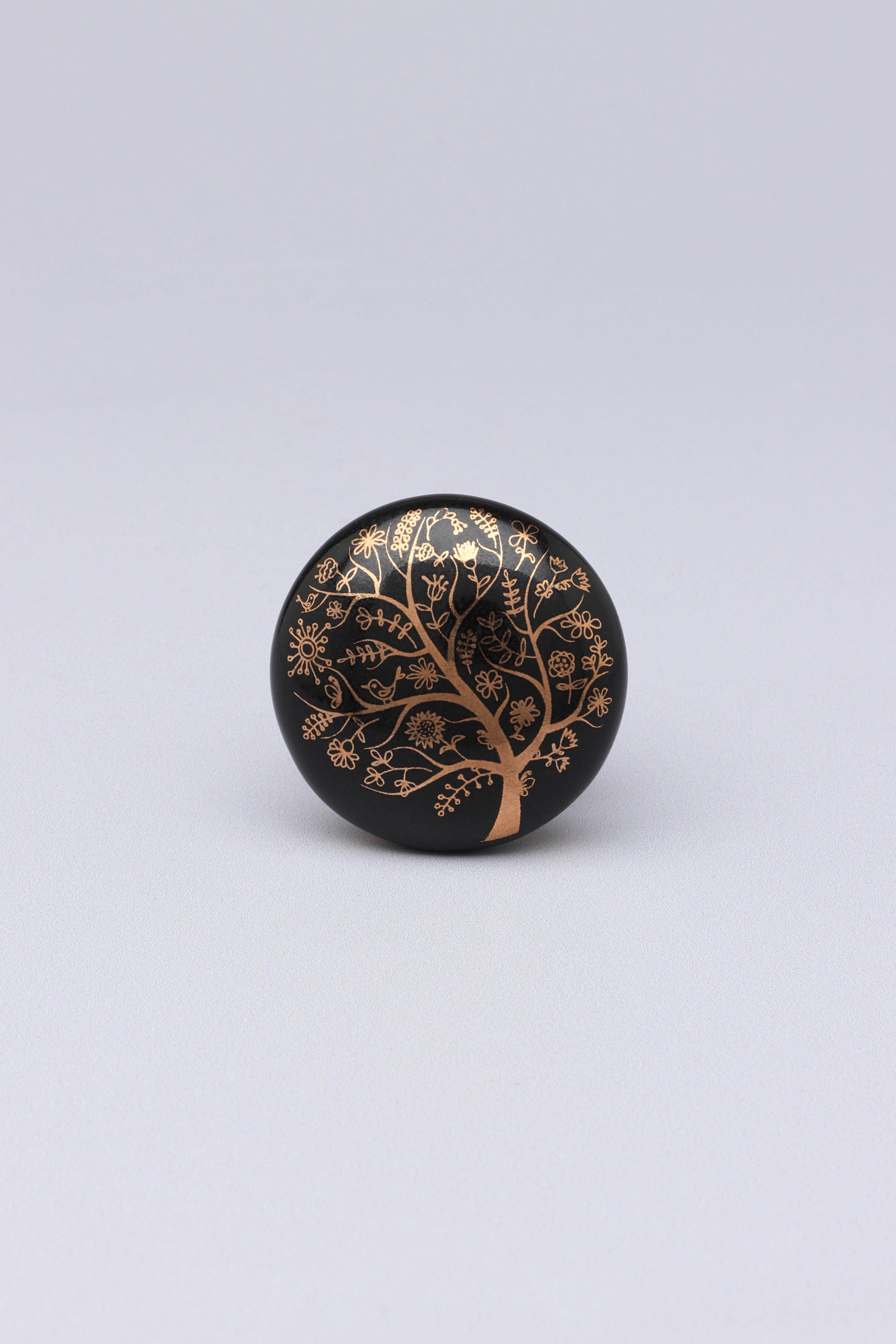 Eternal Bloom Black &amp; Gold Ceramic Knob Tree of Life Collection - G Decor