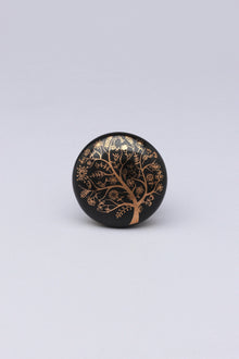 Bouton de meuble en céramique Éternel Épanouissement, Arbre de Vie, noir et or