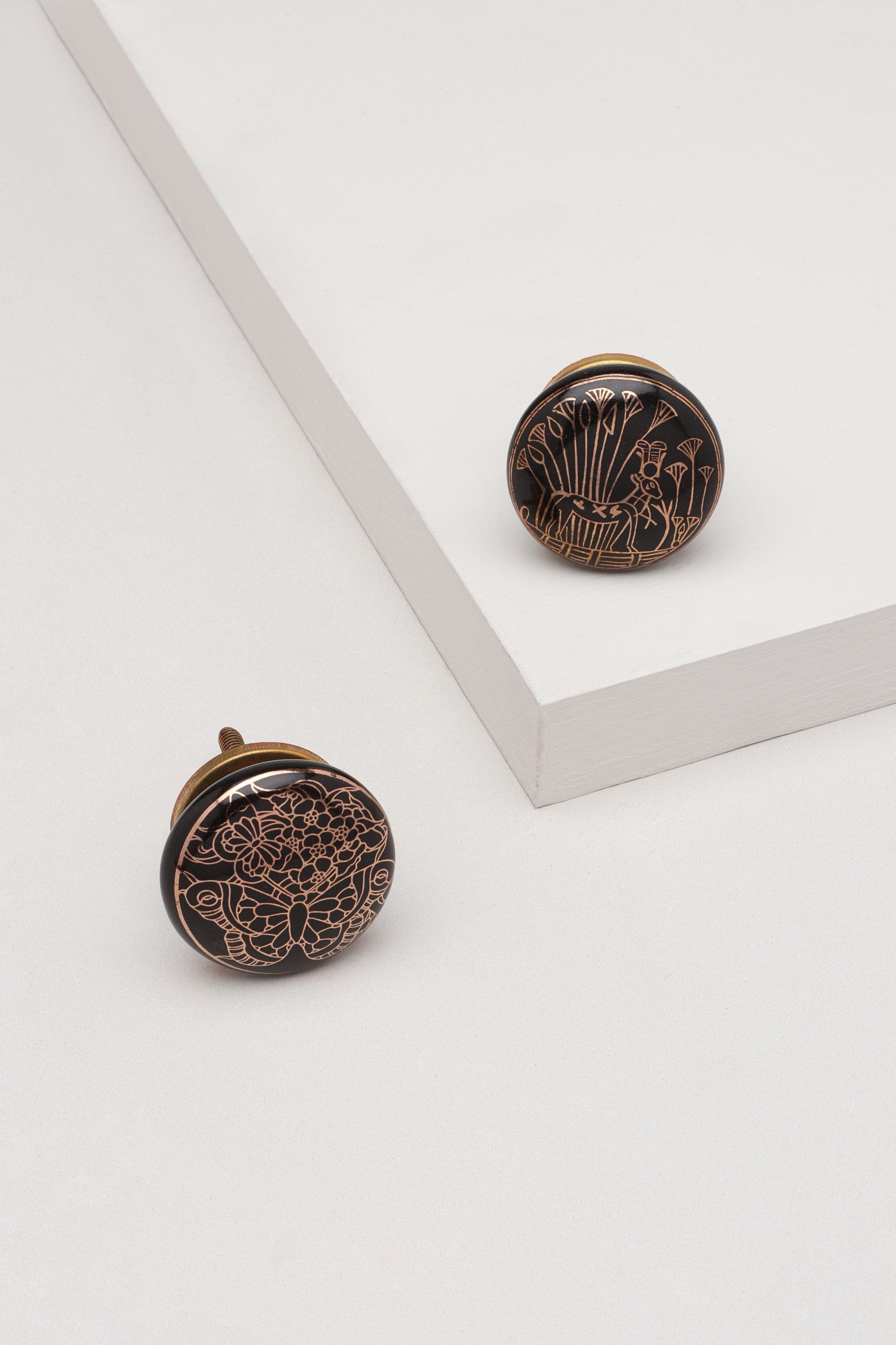 Eternal Bloom Black & Gold Ceramic Knob Tree of Life Family - G Decor