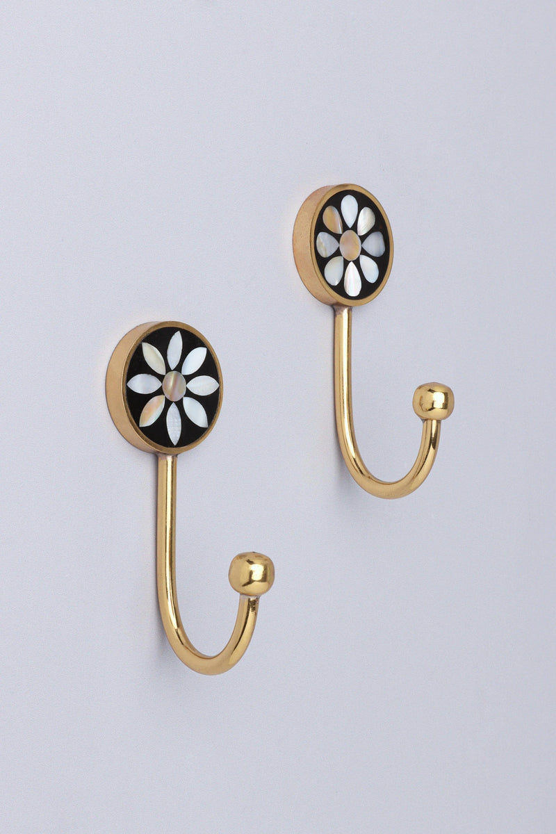 Étoile Bloom Mother of Pearl Wall Hook in Black and Gold with Brass