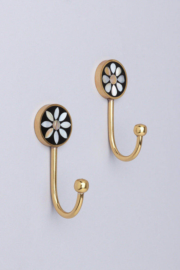 Étoile Bloom Mother of Pearl Wall Hook in Black and Gold with Brass