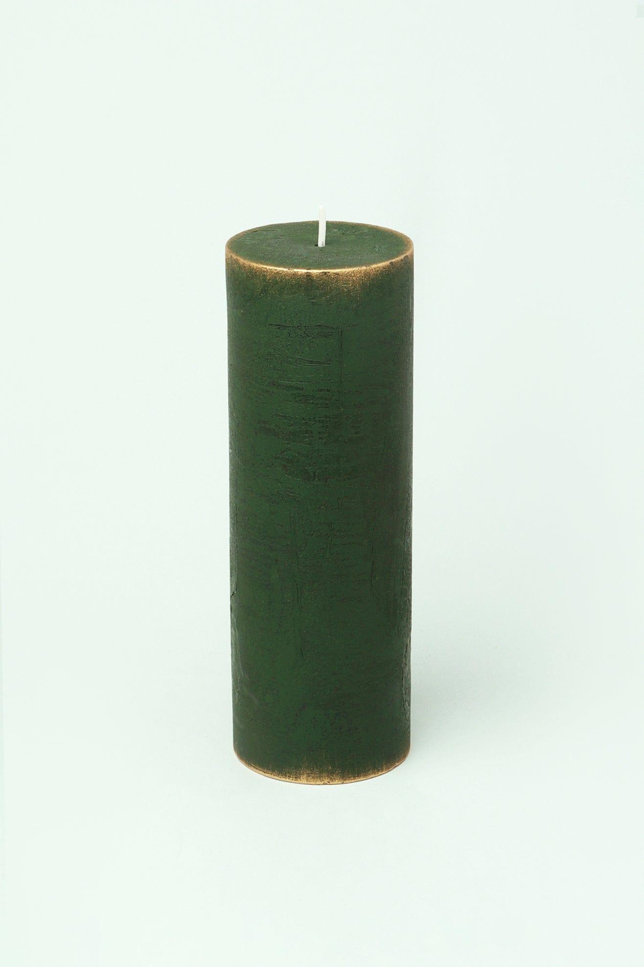 Fern Green &amp; Gold Antique-Style Hand-Finished Pillar Candles - G Decor