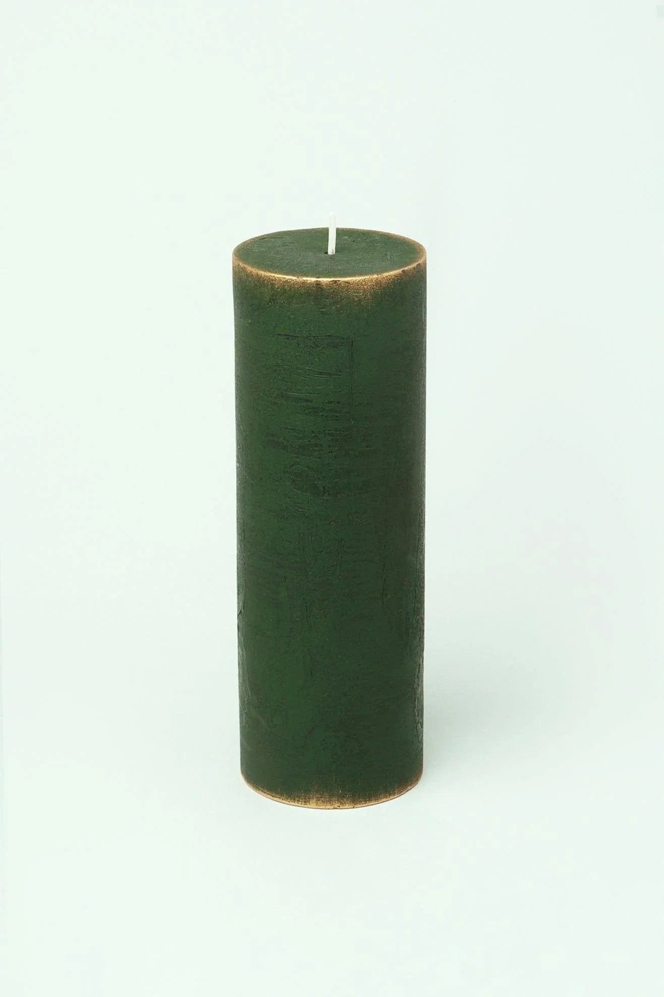 Fern Green and Gold Antique-Style Pillar Candle — lifestyle view, G Decor