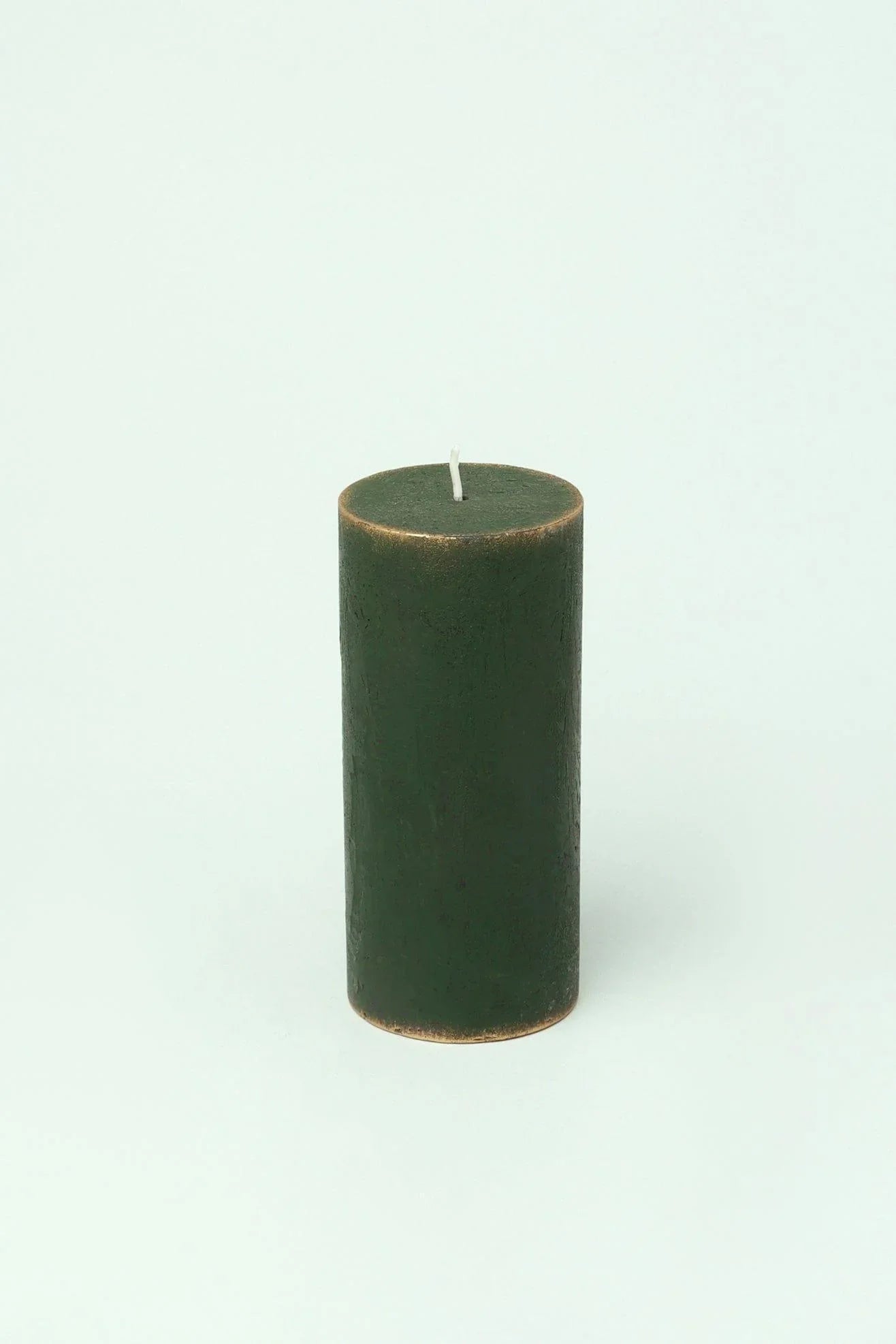 Fern Green and Gold Antique-Style Pillar Candle — close-up view, G Decor