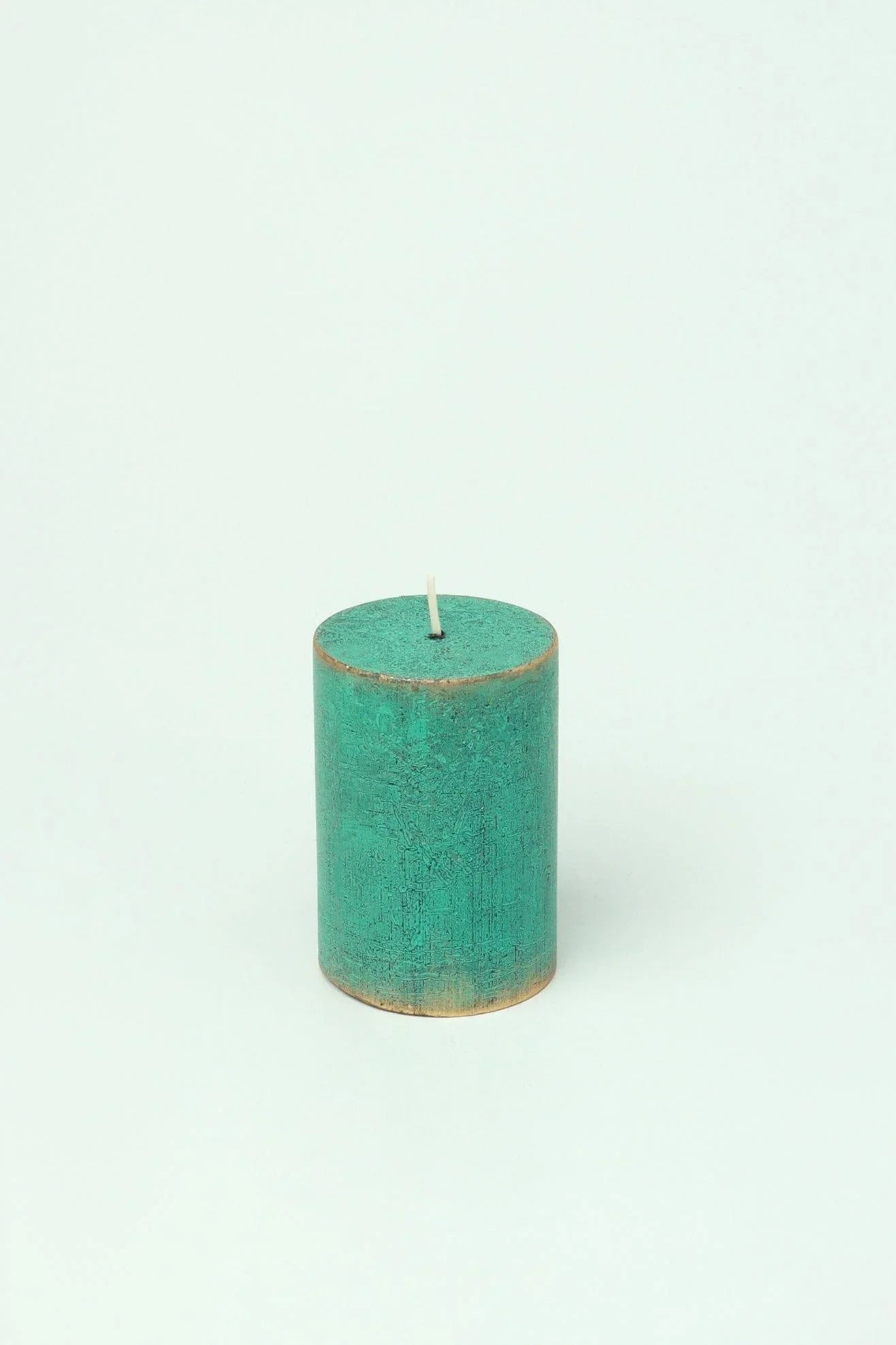 Fern Verdigris Green Antique-Style Pillar Candle — lifestyle view, G Decor