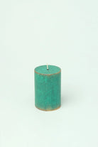 Fern Verdigris Green Antique-Style Pillar Candle — lifestyle view, G Decor