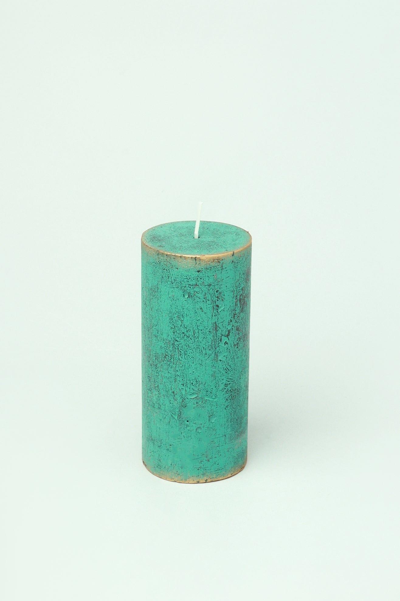 Fern Verdigris Green Antique-Style Hand-Finished Pillar Candle - G Decor