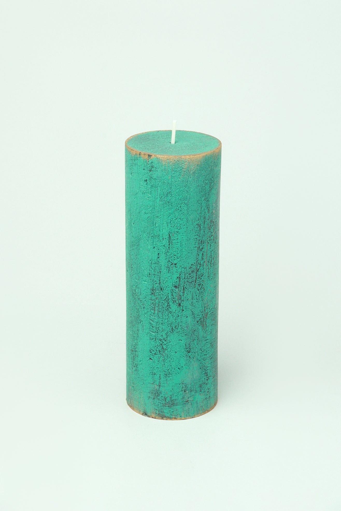Fern Verdigris Green Antique-Style Hand-Finished Pillar Candle - G Decor
