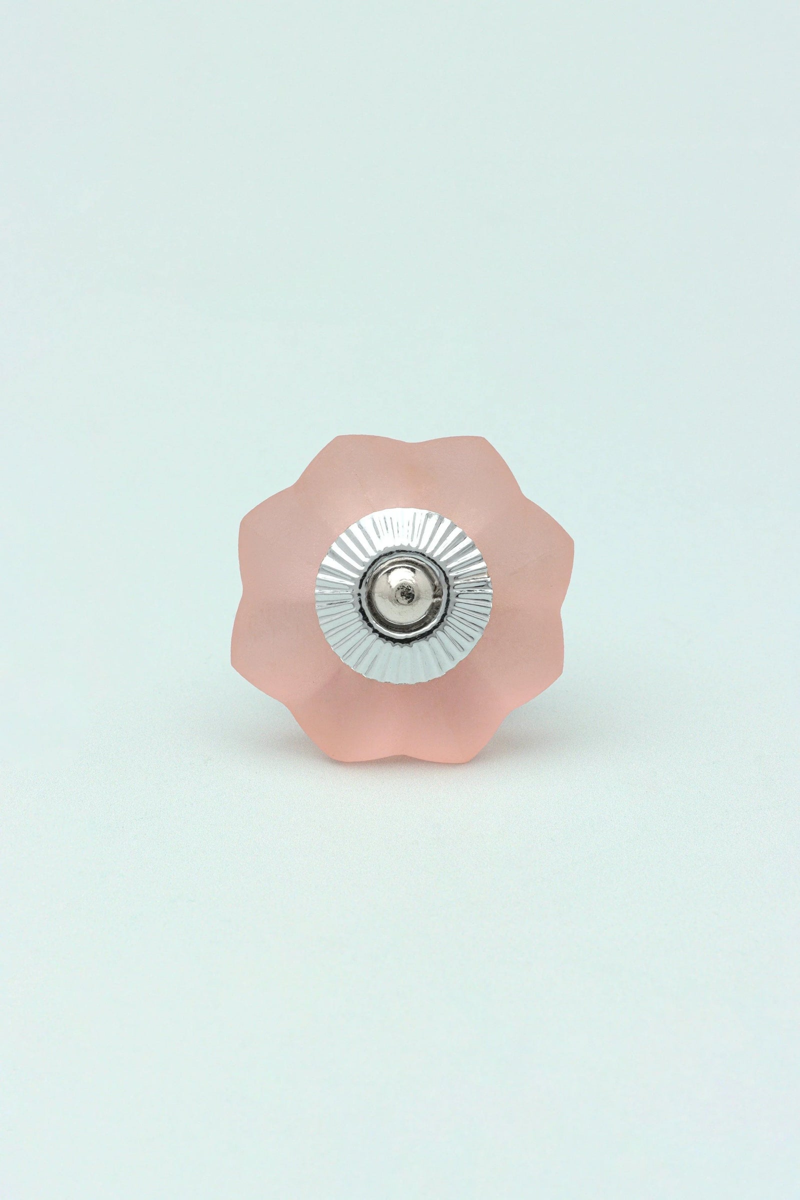 Frosted Fjord Flower Glass Cabinet Knob in Pastel Melon — lifestyle view, G Decor