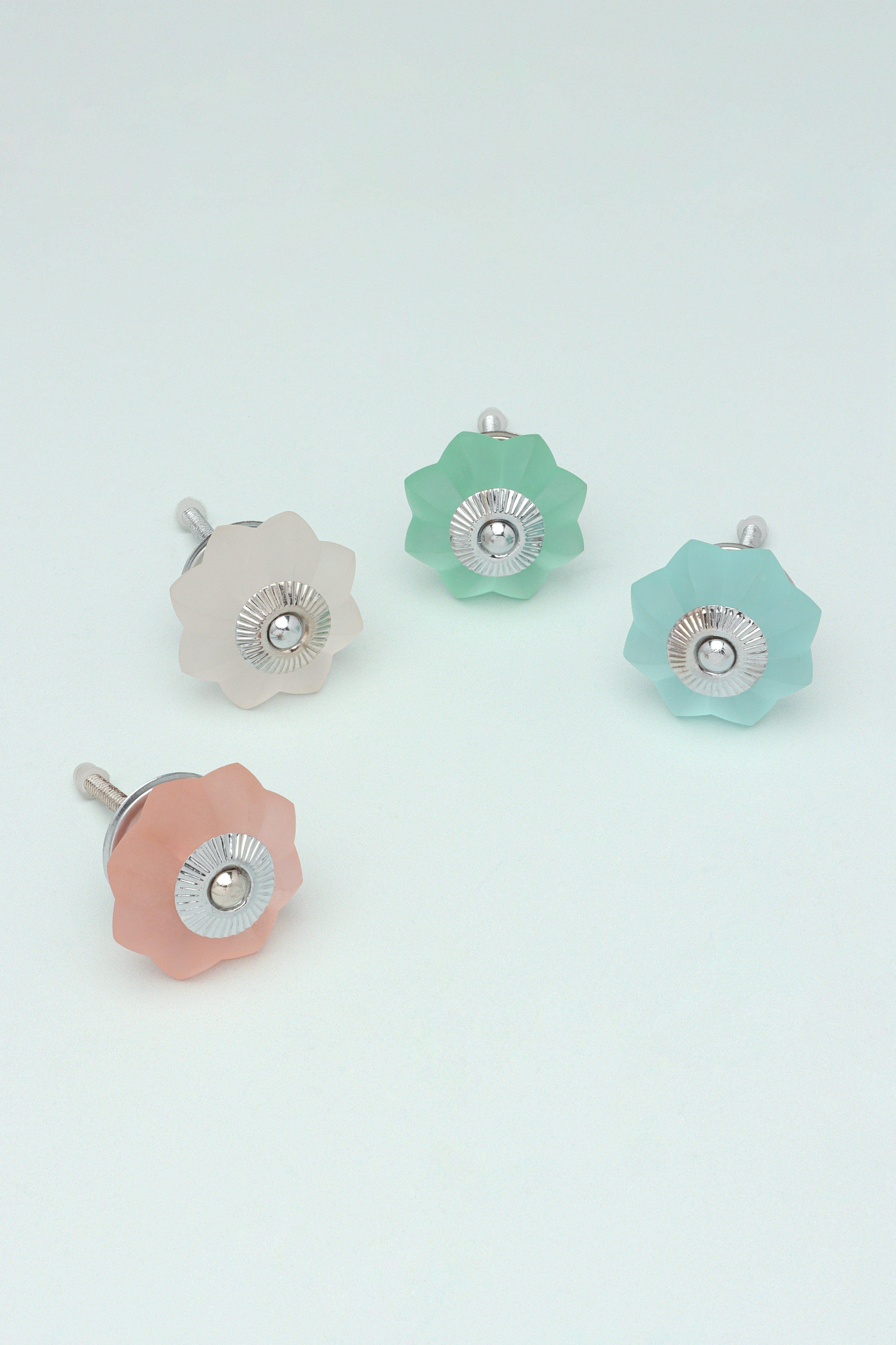 Frosted Fjord Flower Melon and Pastel Shades Glass Knob - G Decor
