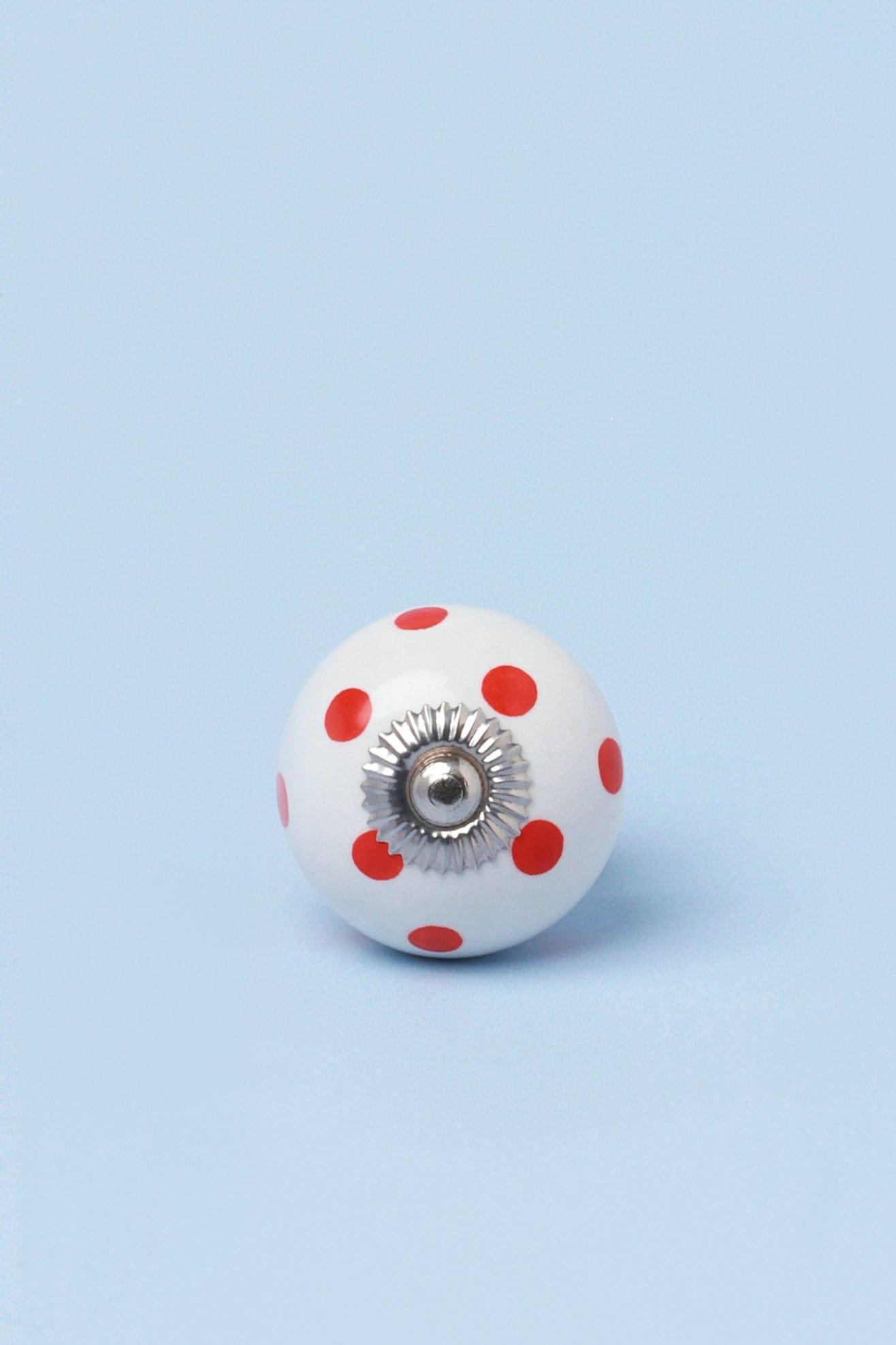 G Decor Red Polka Dot Ceramic Door Knobs Cupboard Pull Handles