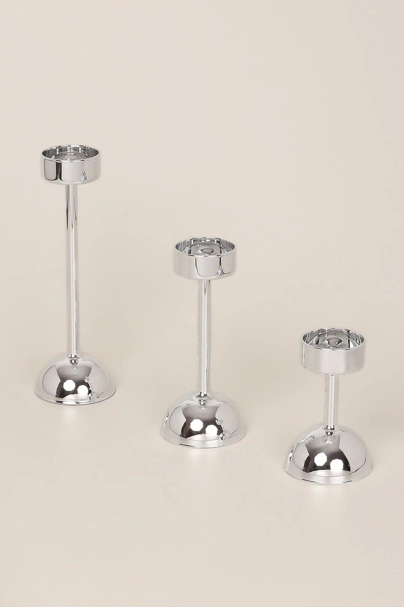 G Decor Set Of 3 Arian Chrome Silver Glass Classic Tealight Vanity Church Candle Holders - G Decor