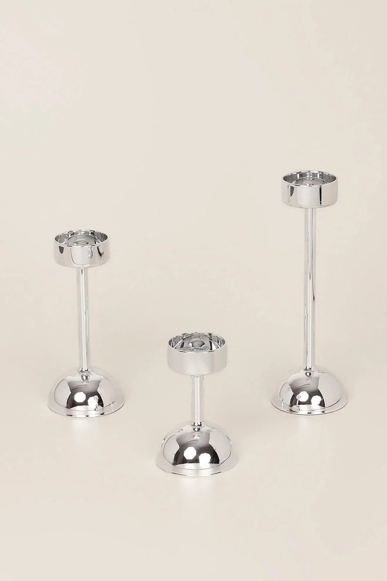 Set of 3 Silver Clear Glass Candle Holders for Tealights and Pillar Candles