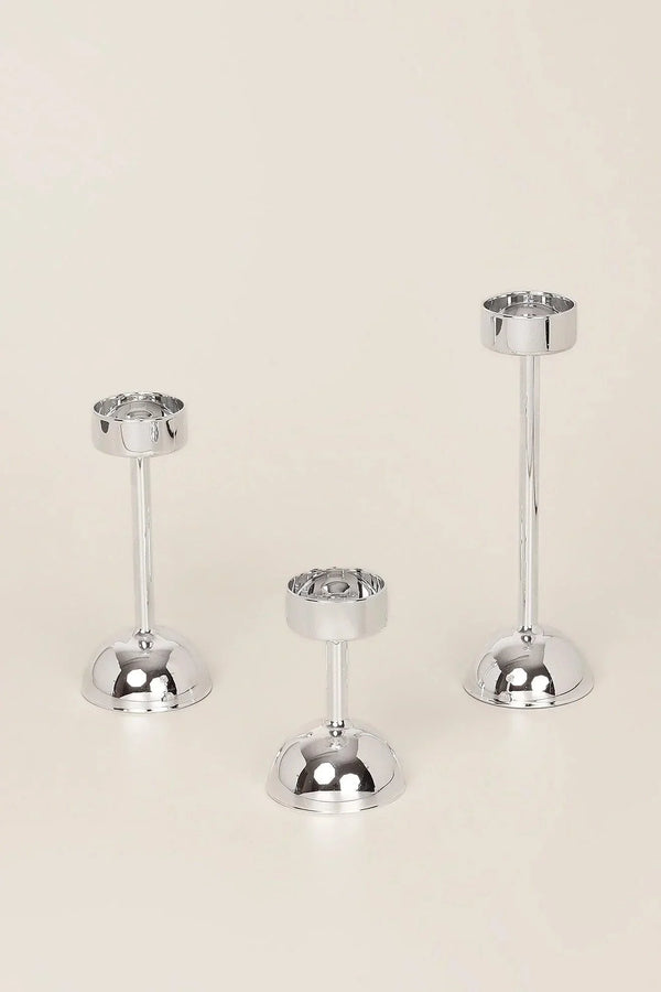 Silver Clear Glass Candle Holders for Tealights & Pillars — Set of 3