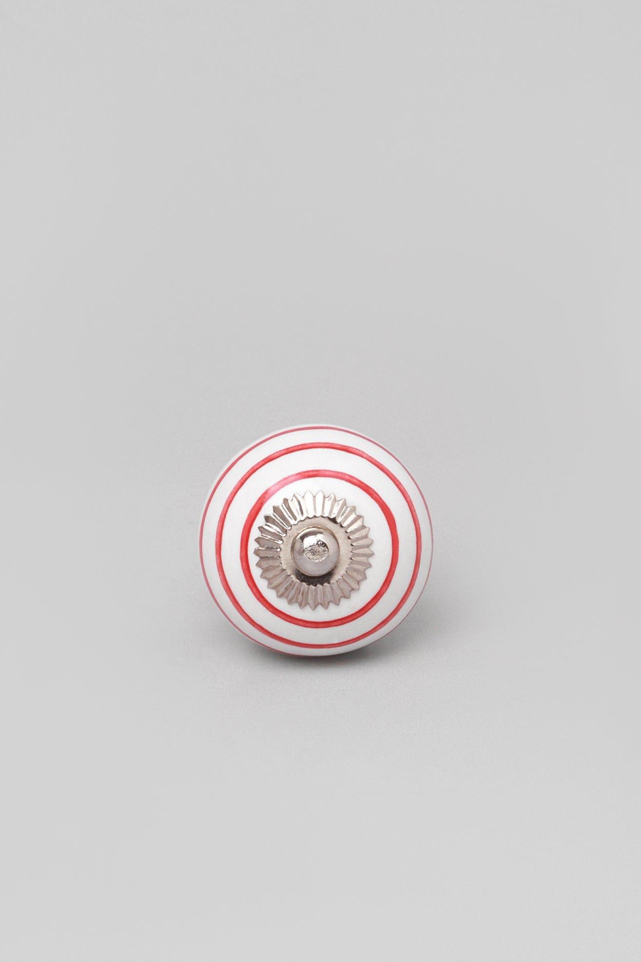 Gdecorstore Door Knobs & Handles Red Striped on White Base Ceramic Door Knobs Cupboard Pull Handles
