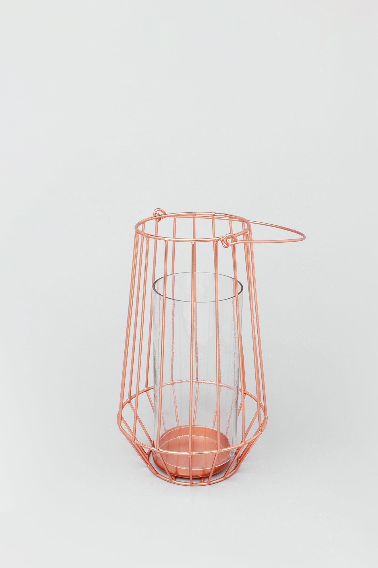 Geometric Copper Glass Tealight Candle Holder - G Decor