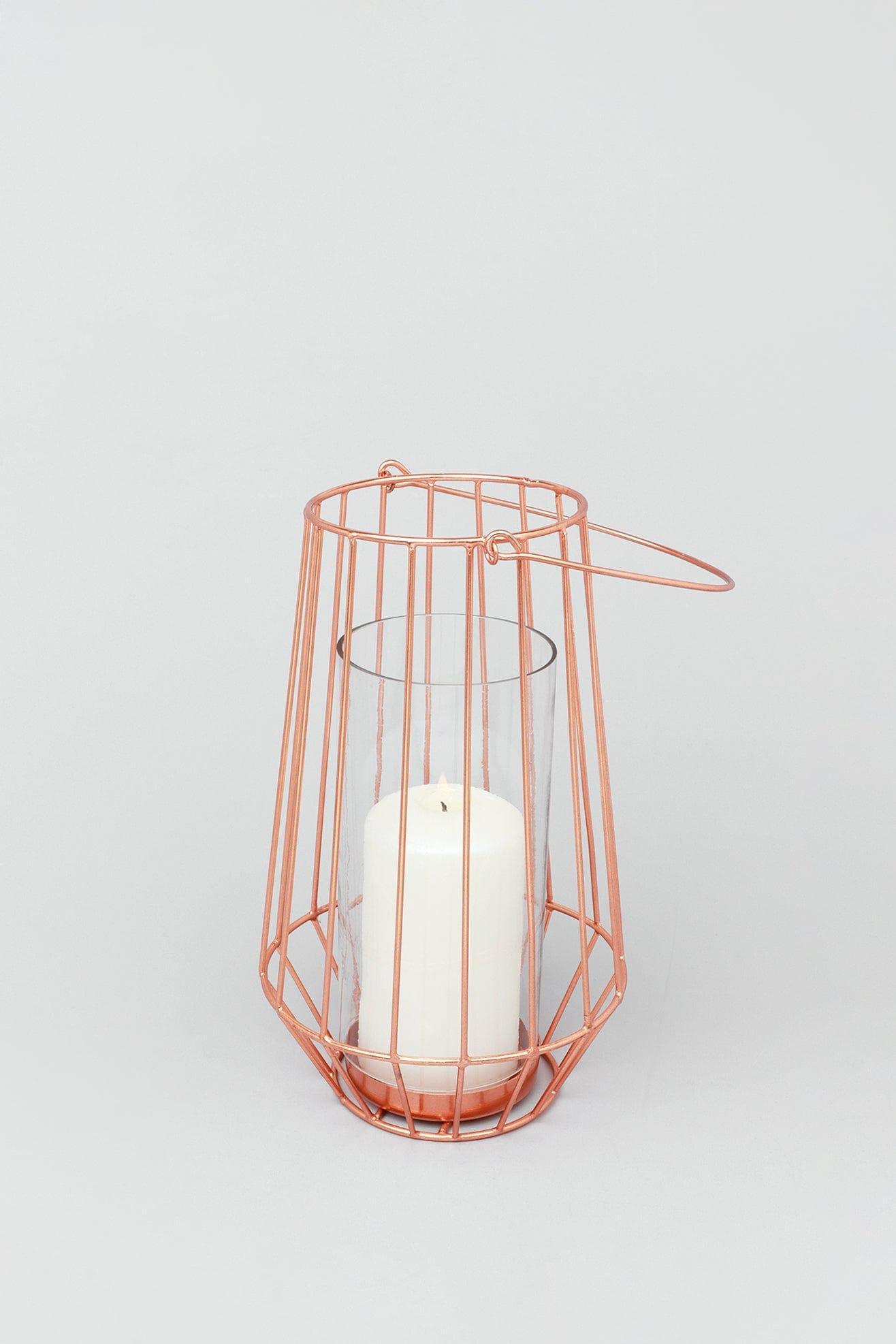 Geometric Copper Glass Tealight Candle Holder - G Decor