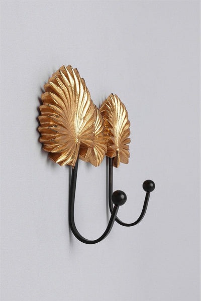 Gdecorstore All Hooks Gold Gold Dust Double Palm Leaves Resin Wall Connected Coat Hooks