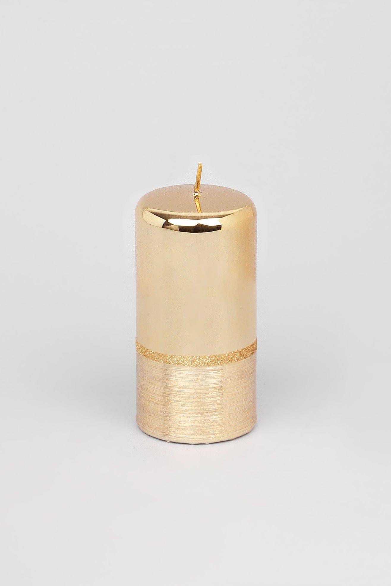 G Decor Candles Gold / Large pillar Gold Glitter Glass Effect Reflecting Plain Gloss Pillar Candles