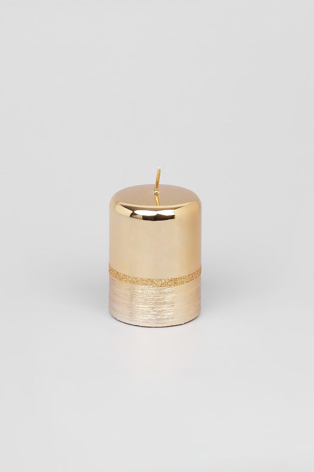 G Decor Candles Gold / Small pilar Gold Glitter Glass Effect Reflecting Plain Gloss Pillar Candles