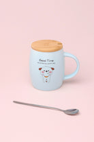 Good Time Puppy Cute Dog Ceramic Mug with Lid and Spoon — lifestyle view, G Decor