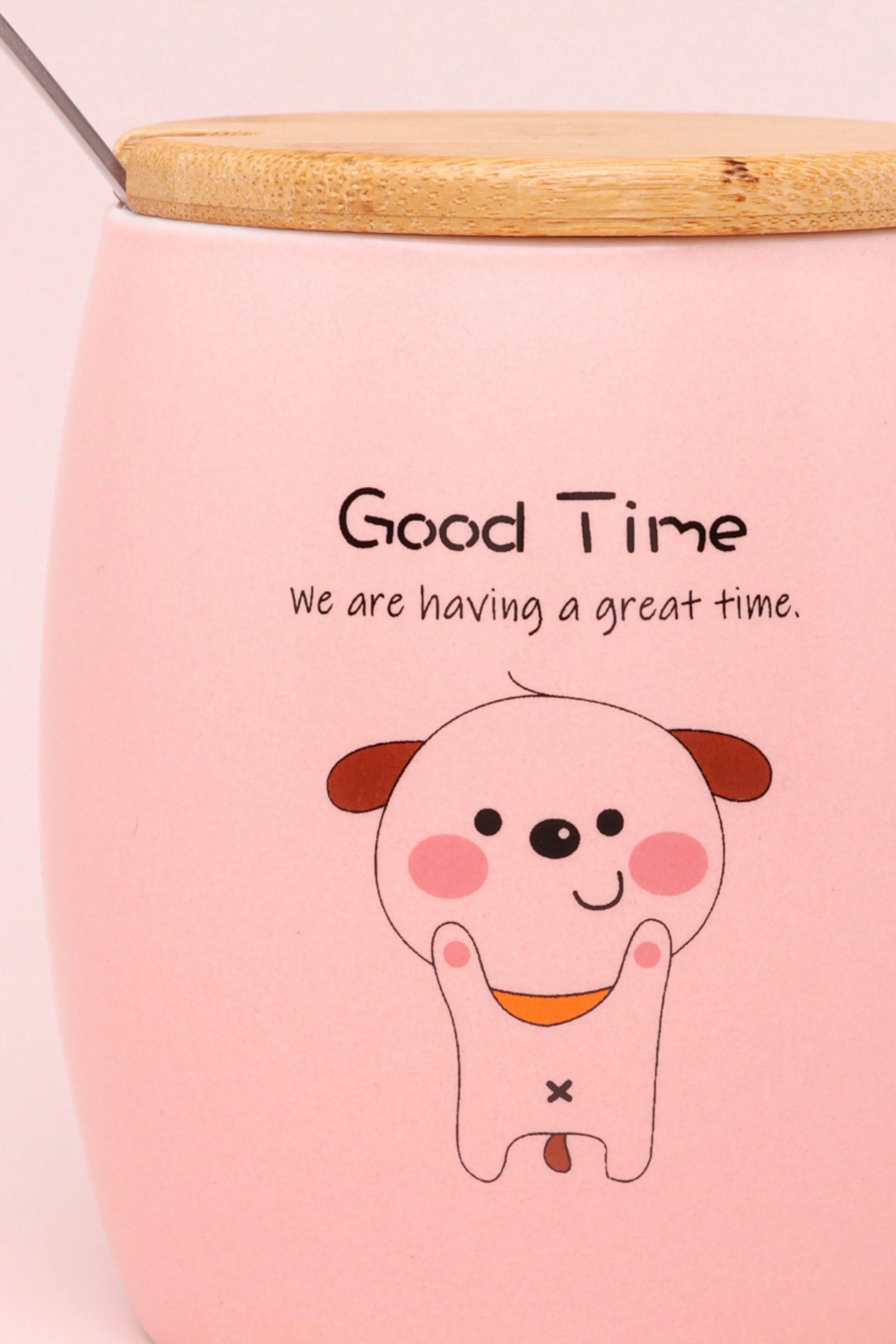 Good Time Puppy Cute Dog Ceramic Mug with Lid and Spoon — alternate view, G Decor