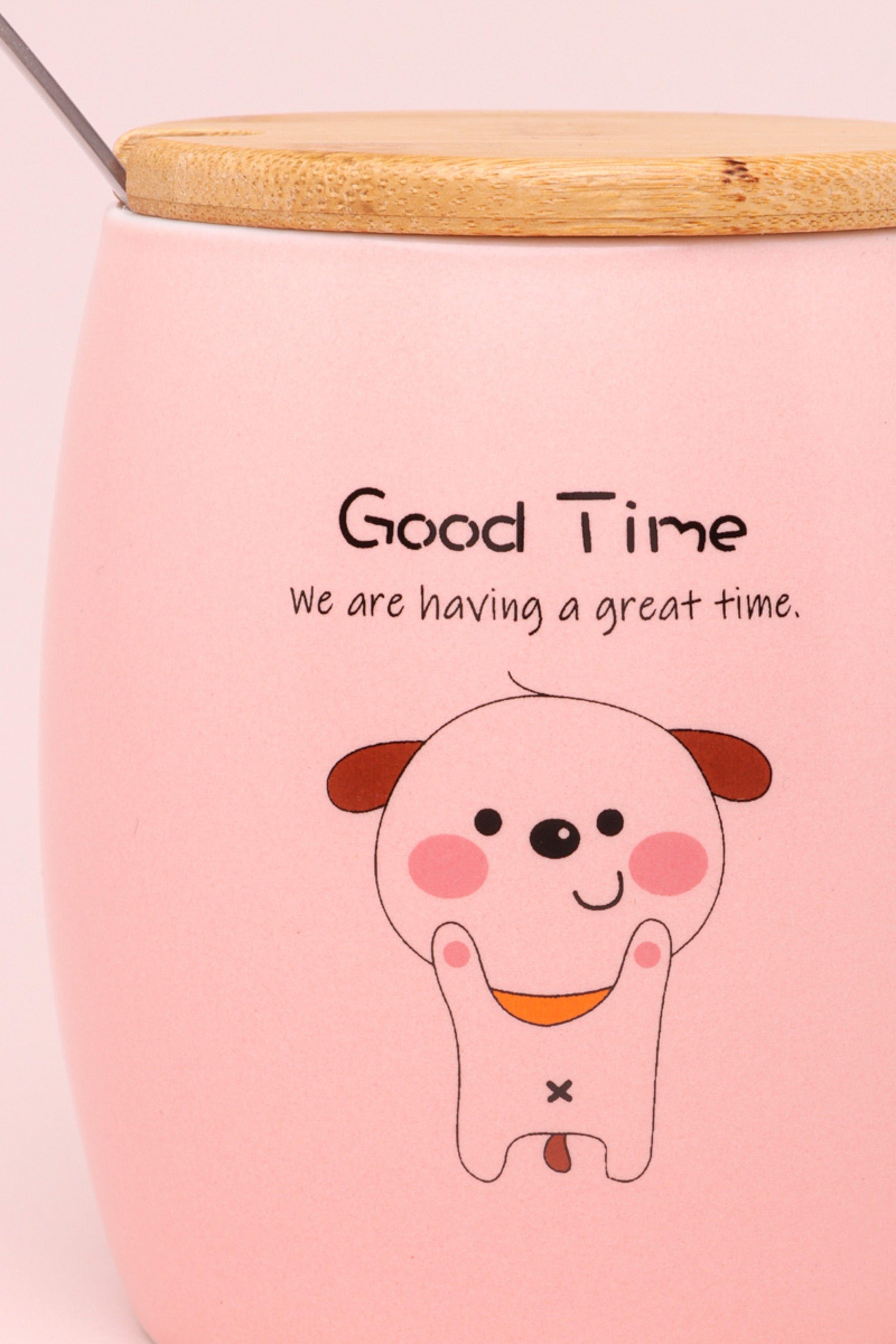 Good Time Puppy Mug Cute Dog Ceramic Coffee & Tea Cup with Lid and Spoon - G Decor