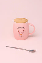 Good Time Puppy Cute Dog Ceramic Mug with Lid and Spoon — close-up view, G Decor