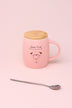 Good Time Puppy Cute Dog Ceramic Mug with Lid and Spoon — close-up view, G Decor