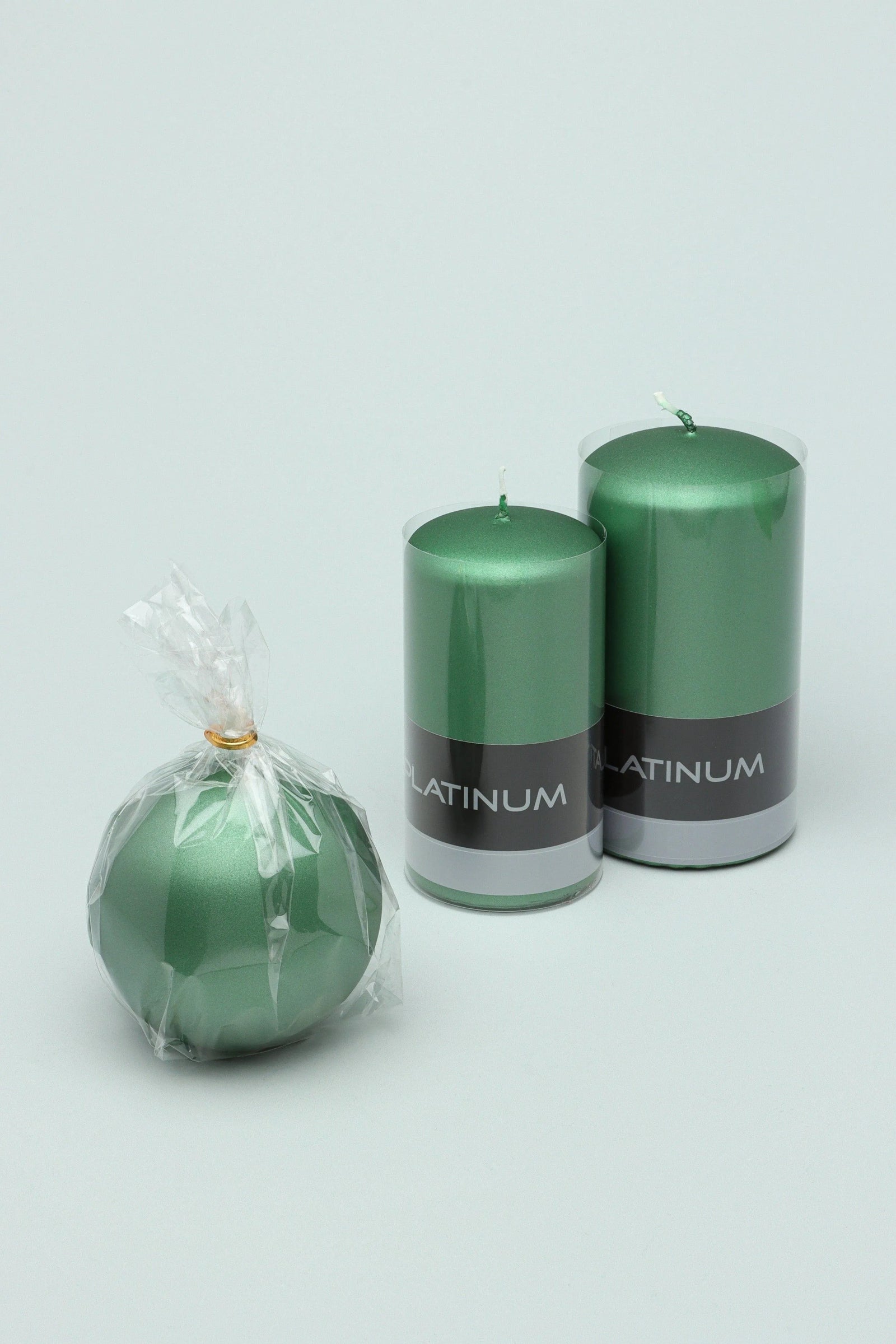 Grace Alouette Forest Green Lacquered Pillar and Ball Candle — alternate view, G Decor