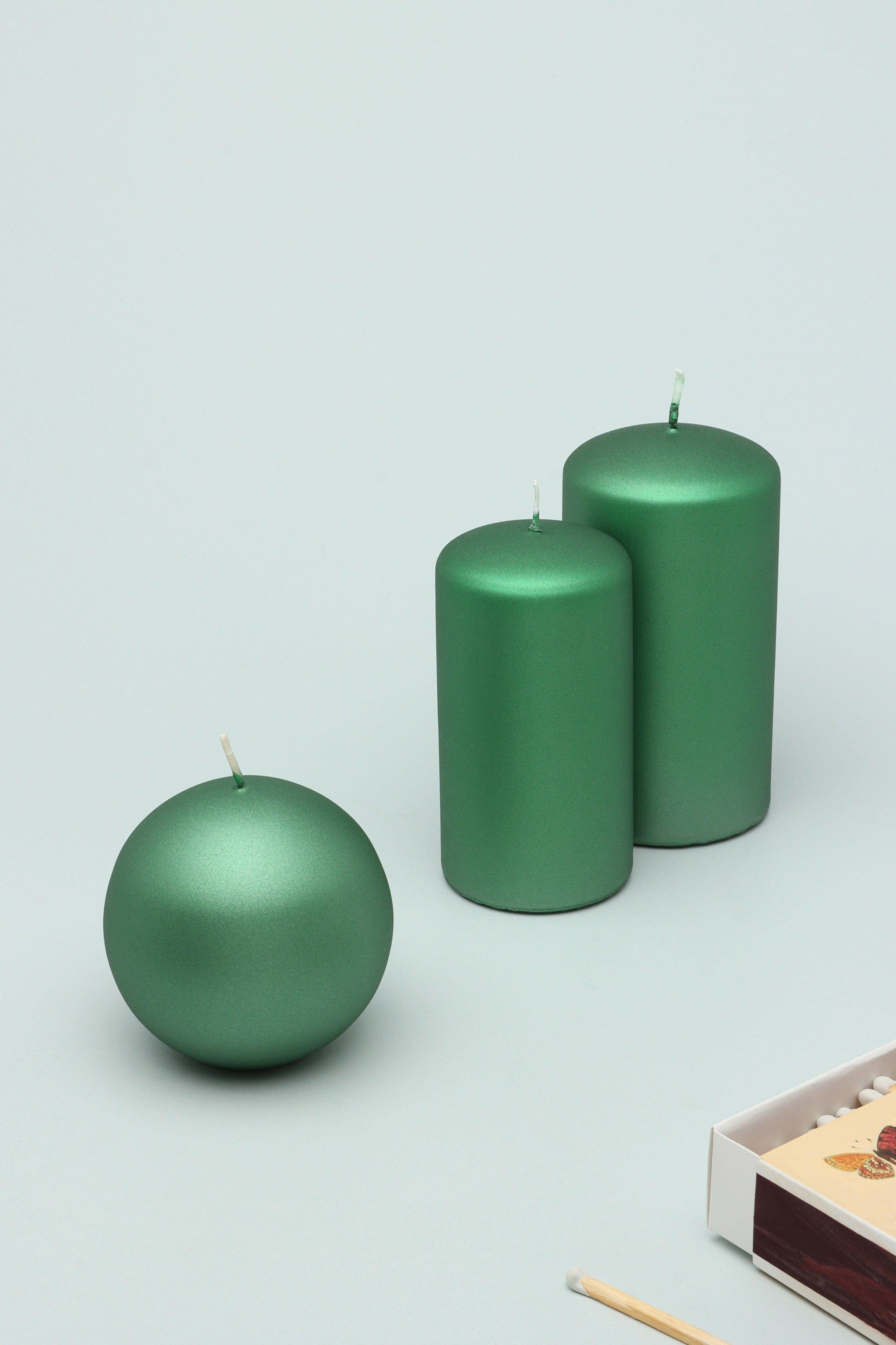Grace Alouette Forest Green Lacquered Pillar and Ball Candles - G Decor