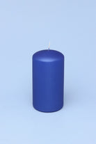 Grace Alouette Indigo Blue Lacquered Pillar and Ball Candle — close-up view, G Decor
