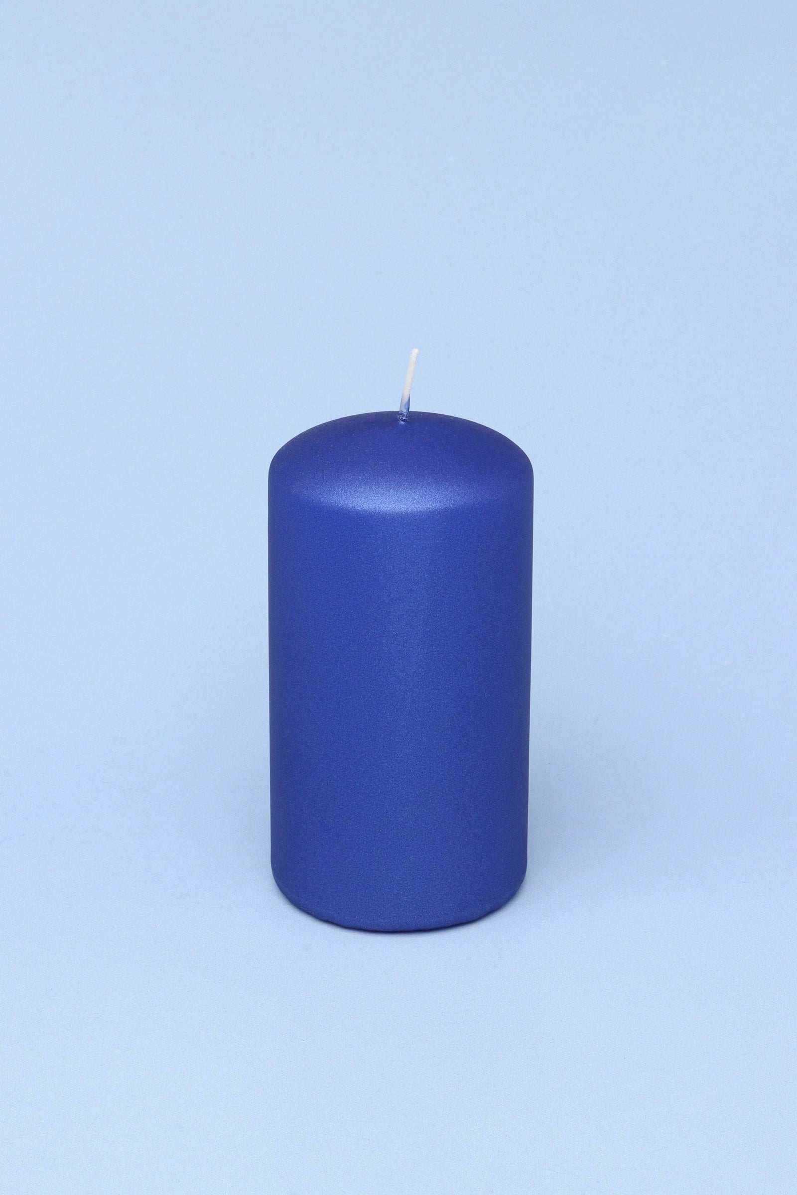 Grace Alouette Indigo Blue Lacquered Pillar and Ball Candle — close-up view, G Decor