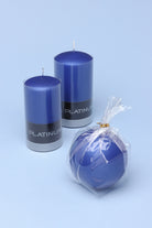 Grace Alouette Indigo Blue Lacquered Pillar and Ball Candle — alternate view, G Decor