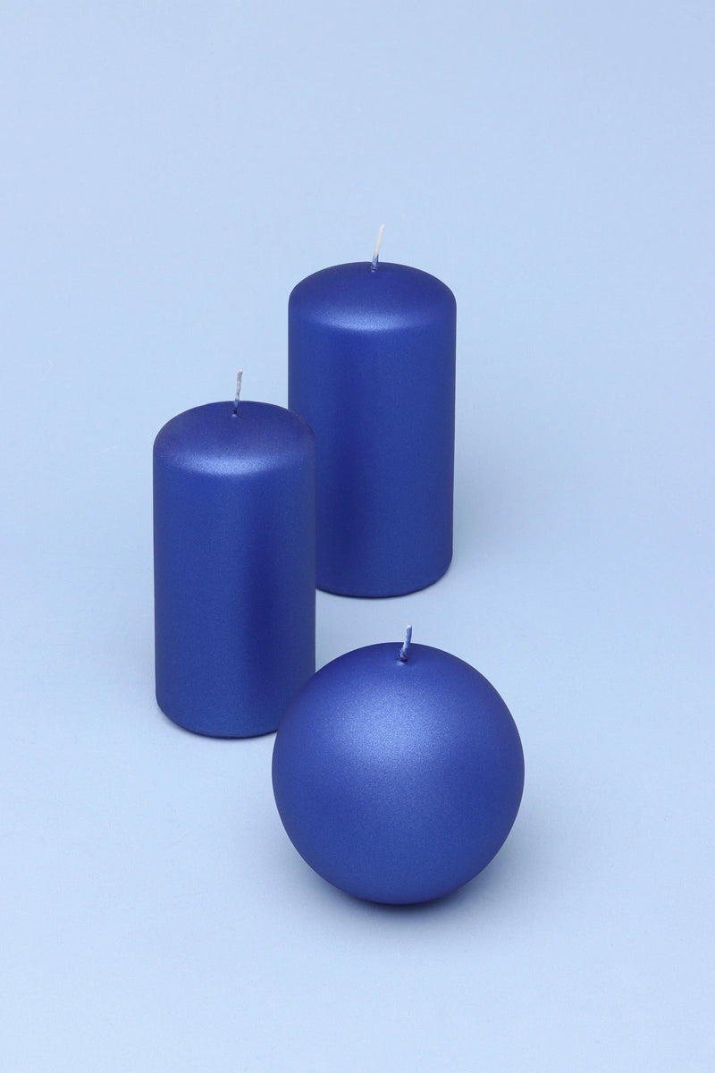 Grace Alouette Indigo Blue Lacquered Pillar and Ball Candle