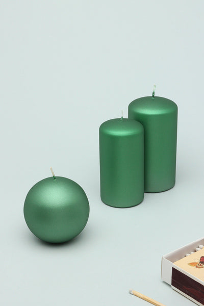 Gdecorstore Candles & Candle Holders Green / Set Grace Forest Green Varnished Shimmer Metallic Shine Pillar Candle