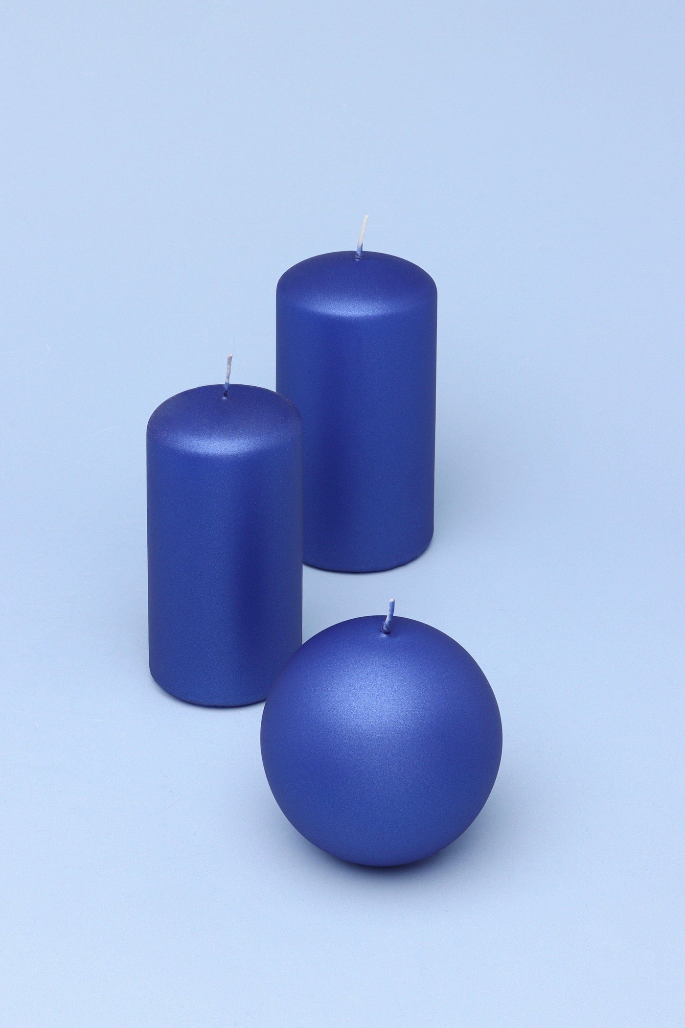 G Decor Candles Blue / Set Grace Indigo Blue Varnished Shimmer Metallic Shine Pillar Candle