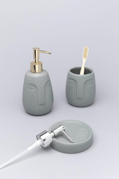 Gdecorstore Bathroom Grey Grey Art Face Ceramic Bath Accessory Set