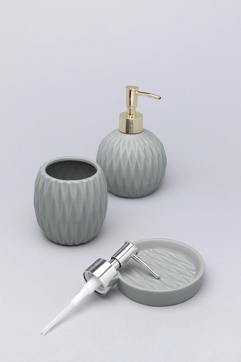 Grey Patterned Ceramic Bathroom Accessory Set