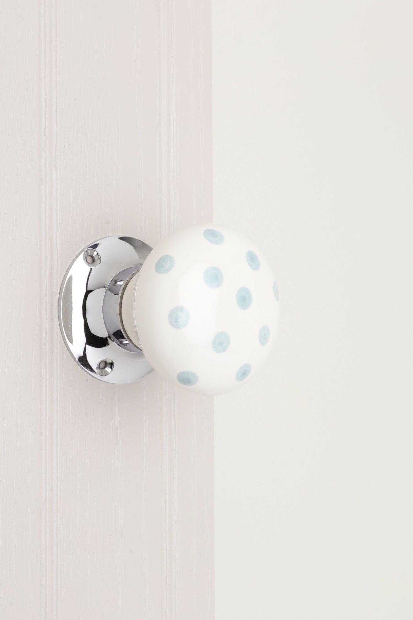 Grey Polka Dots on White – Handcrafted &amp; Hand-Painted Ceramic Mortice Door Knob Set with Chrome Base for Interior Room Doors - G Decor