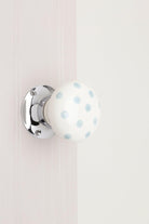 Grey Polka Dots on White – Handcrafted & Hand-Painted Ceramic Mortice Door Knob Set with Chrome Base for Interior Room Doors - G Decor