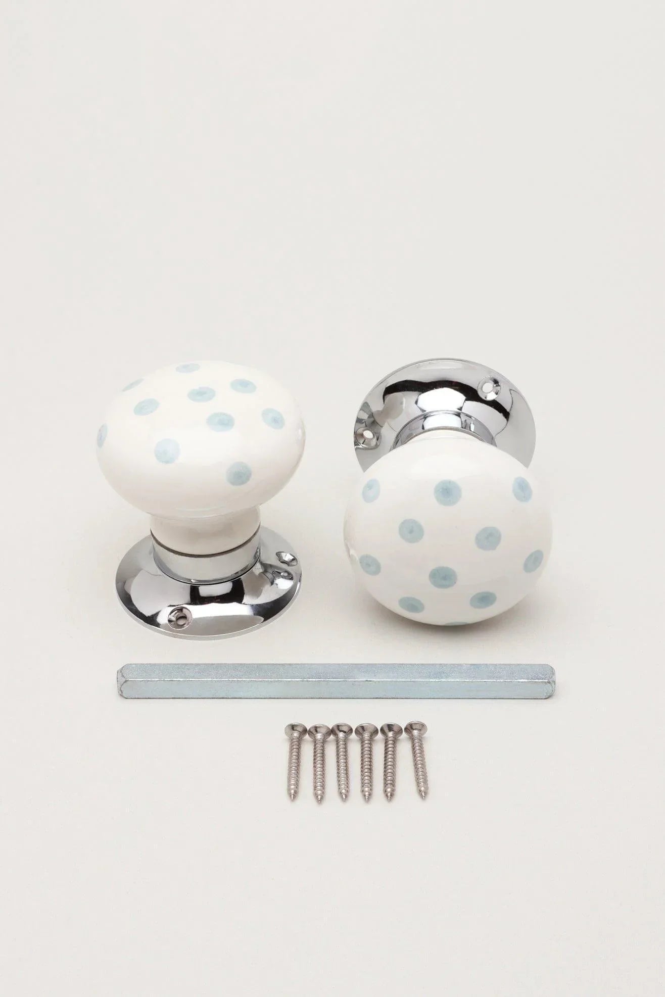 Grey Polka Dot Hand-Painted Ceramic Mortice Door Knobs with Chrome Base — view 5, G Decor