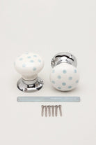 Grey Polka Dot Hand-Painted Ceramic Mortice Door Knobs with Chrome Base — view 5, G Decor